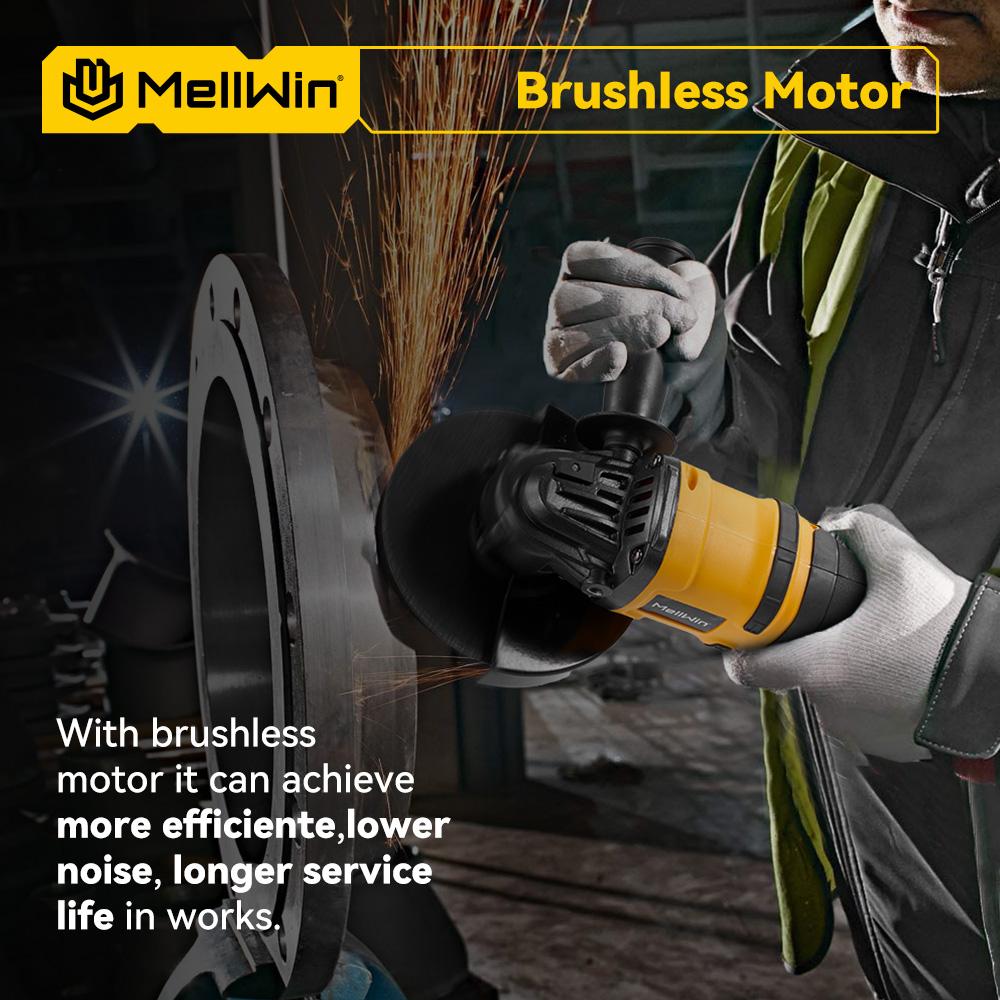 MELLWIN Аккумуляторная угловая шлифмашина 3000 Вт с бесщеточным двигателем и двумя аккумуляторами 18 В