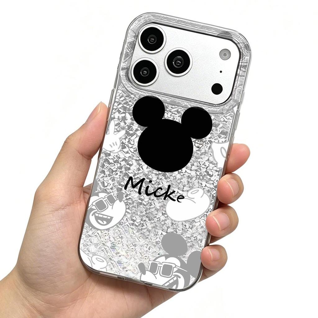 Чехол для iphone XS Max 16 Plus 12 15 18 Pro Max XR Air 17 Pro 13 14 11 Серебряный Блеск Трескающийся Фон Крутой Микки в Солнечных Очках