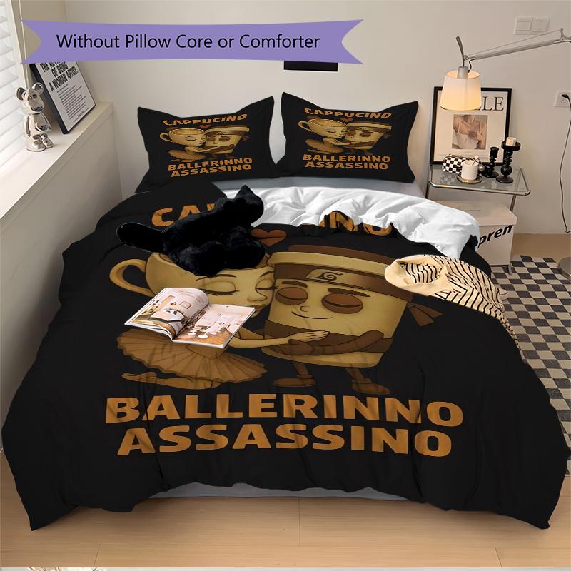 3Pcs Cappuccino Ballerina Assassination Bedding Set Soft Fabric Duvet Cover Pillowcases Home Christmas Xmas Halloween Gift 1 Duvet Cover 2 Pillowcase