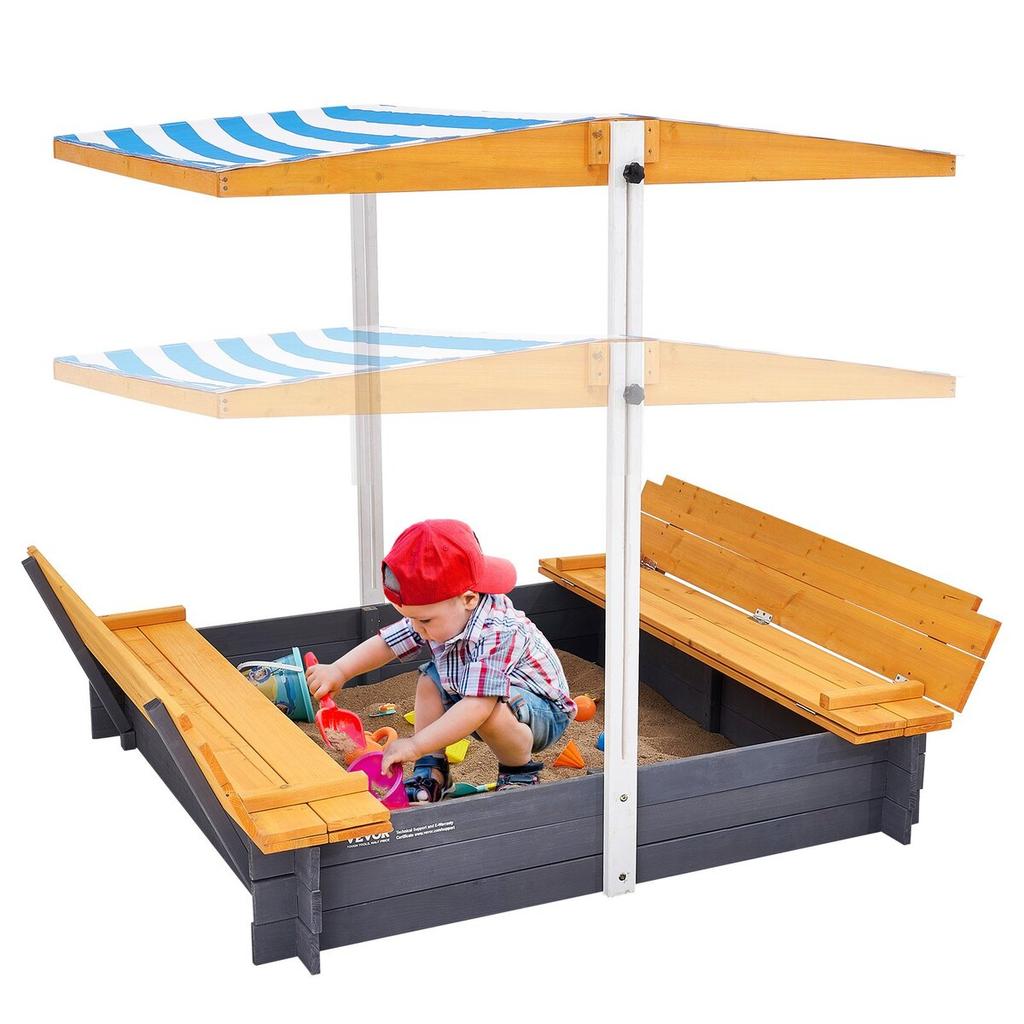 Wooden Sandbox with Canopy Sand Box Sand Pit Outdoor Backyard Ages 3-12