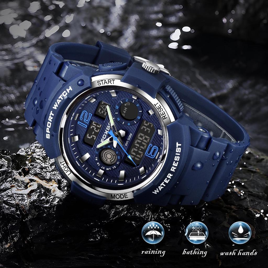 FOXBOX Fashion Men Watch Sport Casual Luminous Waterproof Dual Display Men's Digital Watch