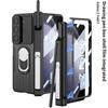 Магнитный кожаный бронированный чехол для Samsung Z Fold 5 с окошком для камеры и держателем для стилуса