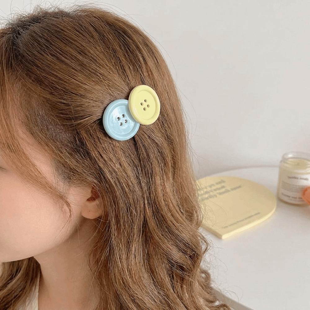 2pcs Oval Design Button Shape Hairpins Sweet Cute Barrettes Candy Color Hair Clip Daily Wear