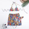 Women's Fashion Bikini Set 3 Pieces Multicolor Swimwear Set Padded Halter Backless Top High Cut Brief Lace Up Cover-up Swimsuit Sexy Bathing Suit