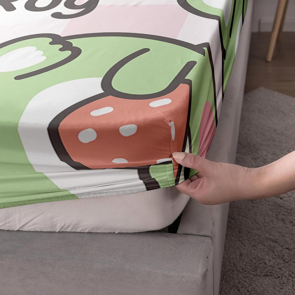 Милый мультяшный узор с лягушкой Шапка на кровать из трех частей Цифровая печать Постельное белье Шапка на кровать Набор из трех частей Дети и взрослые