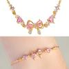 Stylish Heart and Bowknot Zirconia Charm Bracelet Adjustable Chain Length Handchain Female Wrist Accessory for Party