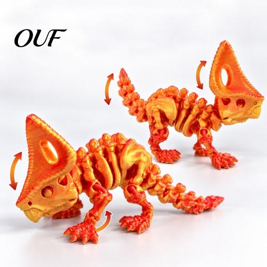 Triceratops Desktop Ornament 3D Printed Skeleton Model, Movable Joints Dinosaur Interactive Toy Action Figure, Articulated Bone Decoration Stress