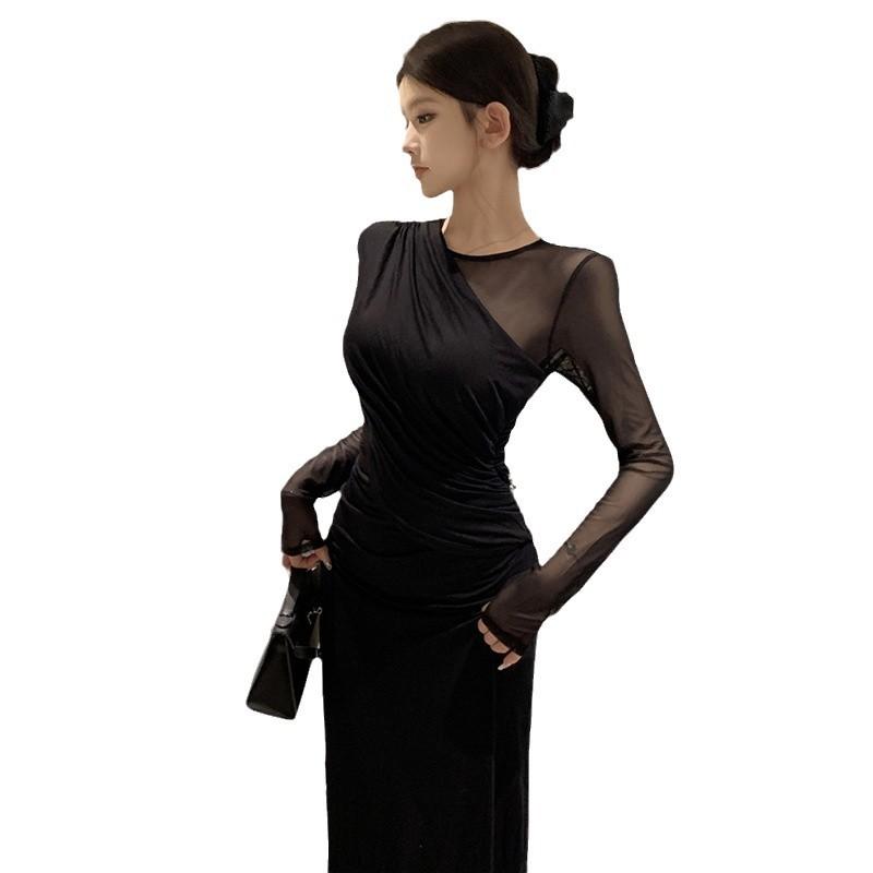 Женское сексуальное платье Royal Sister Mesh Splicing Skinny с длинными рукавами