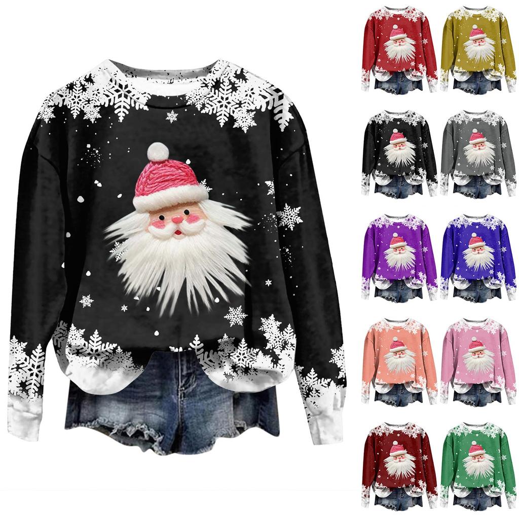 Women's Fashion Christmas Printed Long Sleeve Loose Round Neck Sweatshirt Top