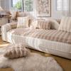 Velvet Hem Decor Thicken Imitation Rabbit Fur Plush Sofa Slipcover Non-slip Sofa Towel Couch Cushion Cover for Living Room