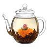 CREANO Tea Flowers - Coffret cadeau thé fleuri avec pot en verre de 500ml dans une boîte en bois - 6 roses de thé noir