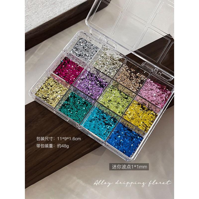 12-grid Colorful Dot Nail Art Sequins Set Mini Round Mixed Glitter DIY Decorations