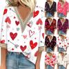 Женский топ с рукавом три четверти, кружевной, с принтом ко Дню святого Валентина, модный, базовый, с V-образным вырезом, обычный топ