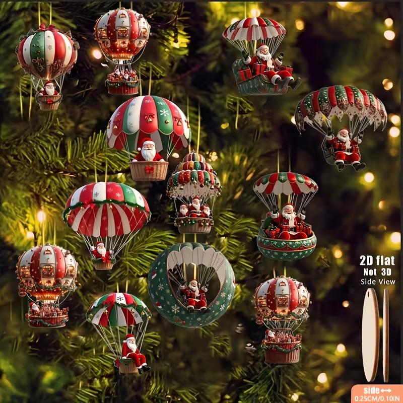 10pcs Christmas Hanging Ornaments 2D Santa Claus Air Balloon Decorations, Colorful Tree Decor for Christmas Party Home Window and New Year