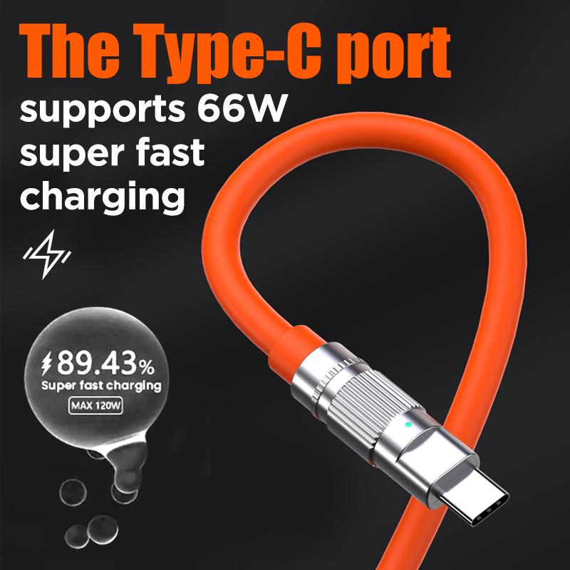 EAGET Кабель для быстрой зарядки 3-в-1 120 Вт с силиконовым проводом и интерфейсом из цинкового сплава