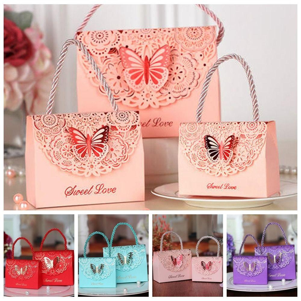 Paper Box Cutout Butterfly Candy Box with Handle Wedding Gift Packaging Box Birthday Party Gift