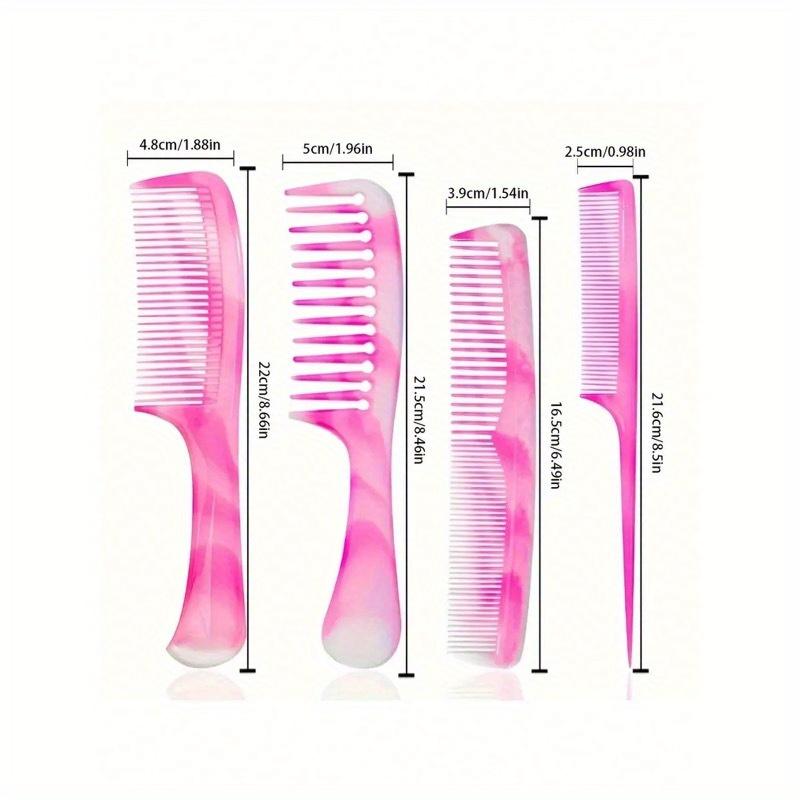 1/4 Pieces Pink Hair Comb Set - Multifunctional Hair Comb, Wide Tooth Comb, Fine Tooth Comb, Mouse Tail Comb And Double Headed Comb