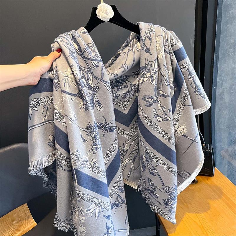 Luxury Brand Cashmere Women Floral Scarf Winter Warm Shawl and Wrap Bandana Pashmina Female Foulard Square Thick Blanket Poncho