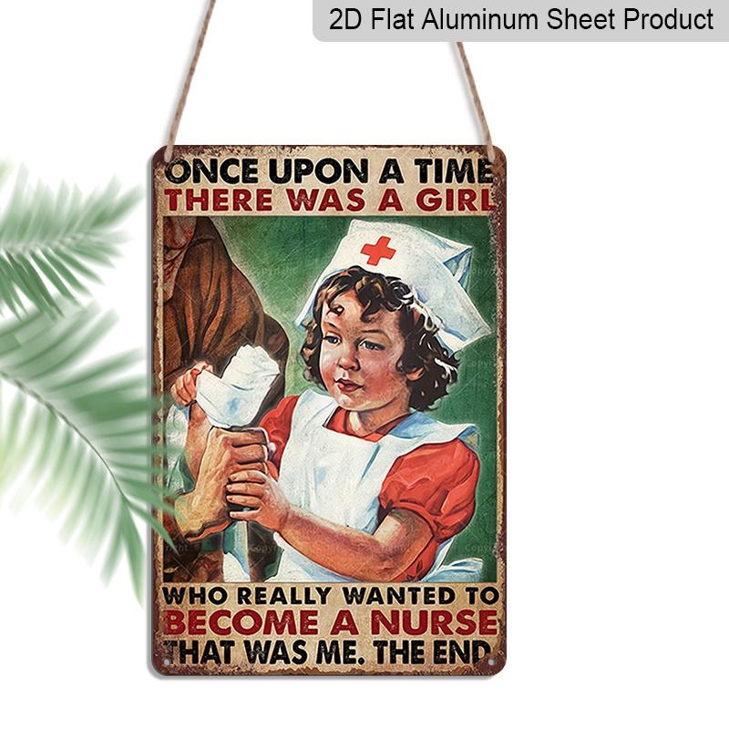 2D Flat 1pc Vintage Nurse-Themed Aluminum Sign - Retro style Metal Wall Decor with Red Cross Nurse, Weatherpro of Material & Pre-Drilled Holes - 8x12