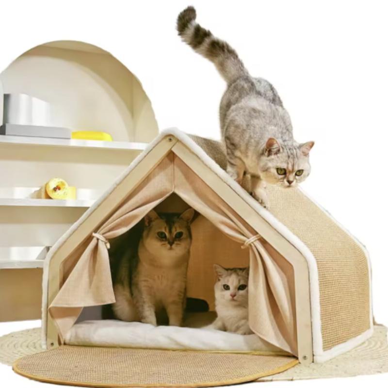 Winter Warm Cat Nest Villa Semi-Enclosed Shell Cat House with Sleeping Bag Scratching Board Sisal Material No Scraps Drop