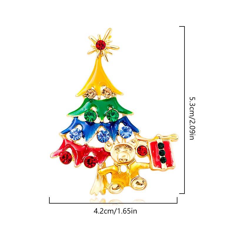 1PC Red Brooches Lapel Pin Corsage Christmas Tree Imitation Rhinestone Trend Enamel Jewelry