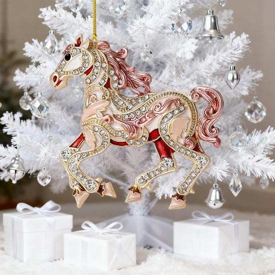 Horse Christmas Ornaments Sparkly Rhinestone Horse Hanging Decoration Acrylic Christmas Tree Ornament for Winter Xmas Party Supplies Holiday Decor