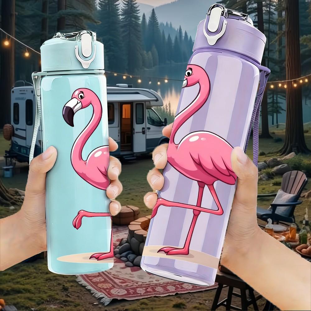 1PC Pink Flamingo Bird 750ml Color Plastic Sports Water Bottle Leakproof Flip Straw Lid Suitable for Sports Office Home Use