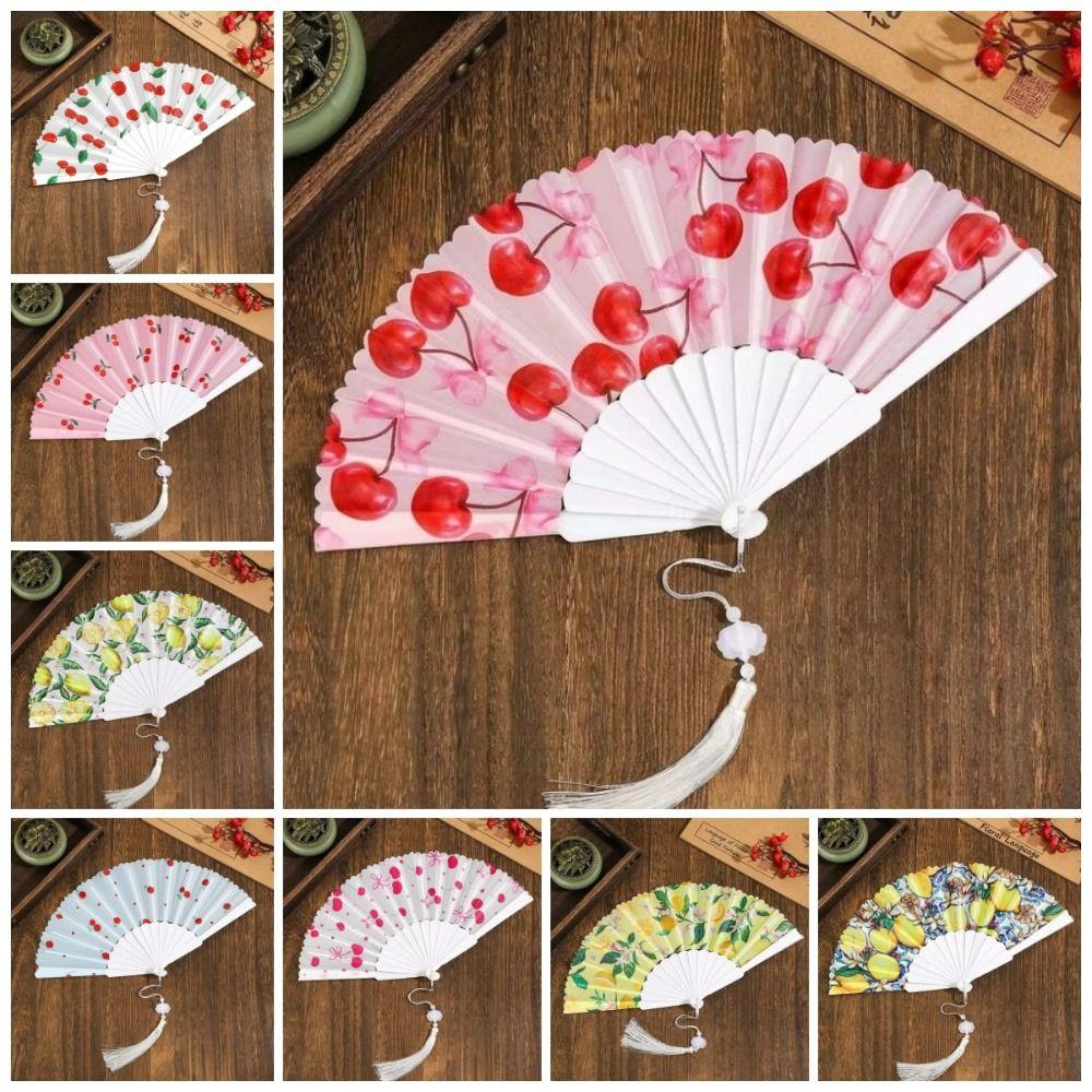 Fruit Pattern Folding Hand Fan Cherry Design Cooling Fan Decorative Handheld Fan Summer Use