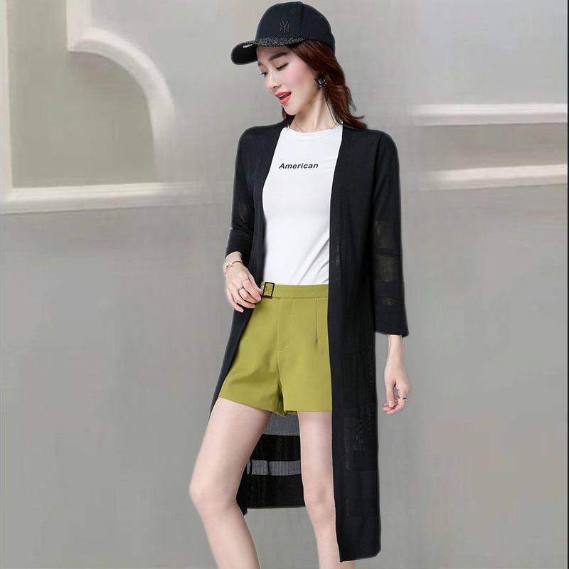 Women's Cardigan Summer Long Style Draped Over Shawl Sun Protection Jacket Ice Silk Knitted Sweater, Thin Style