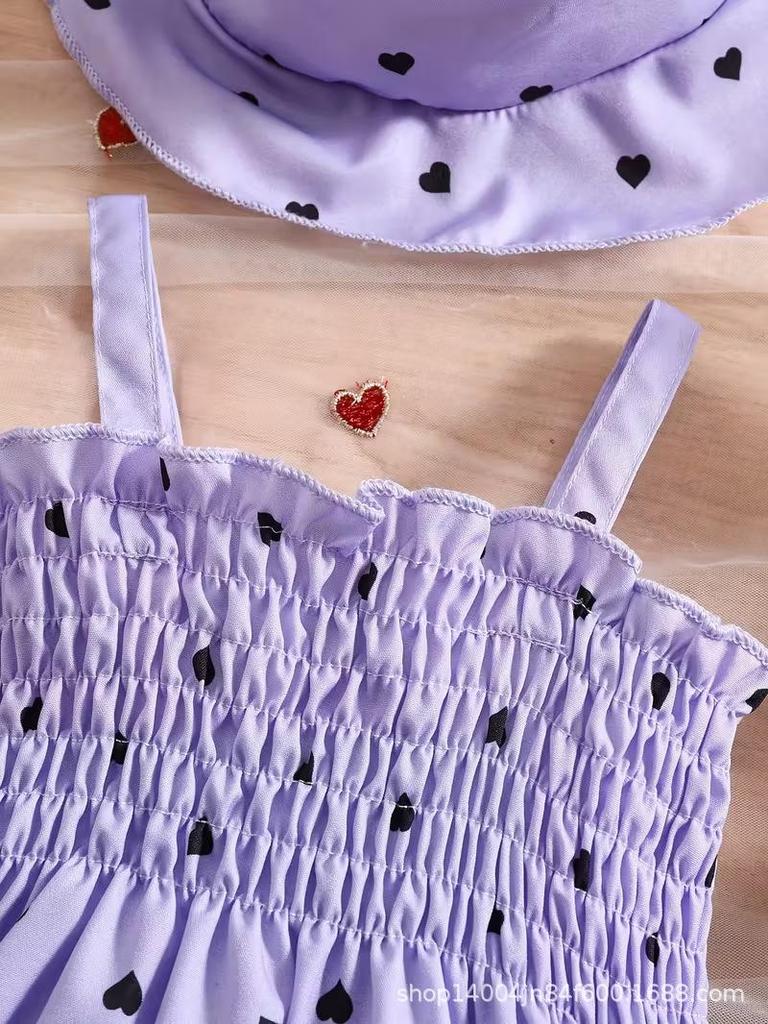 Toddler Girl Heart Smocked Dress and Hat Set Kids Beach Wear