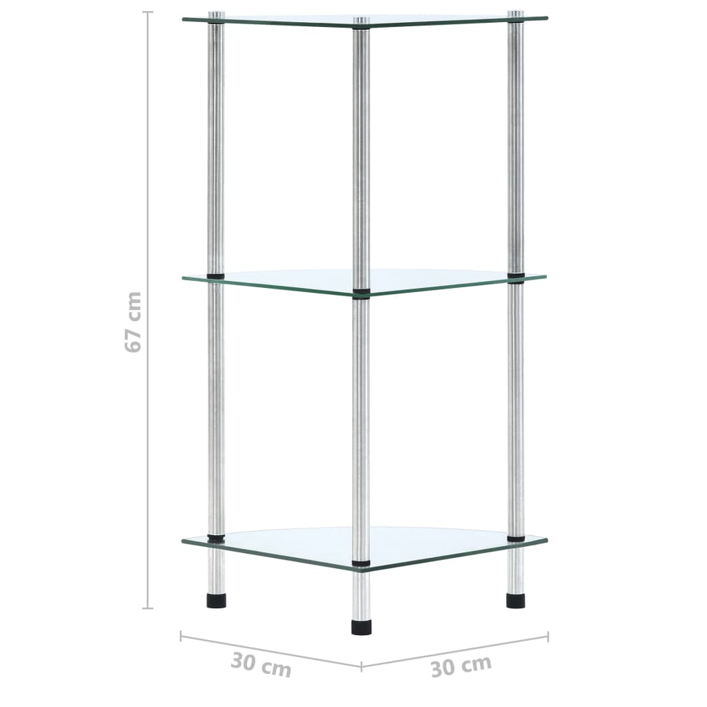 3 Shelf Transparent Display Shelf 30 x 30 x 67 cm Tempered Glass