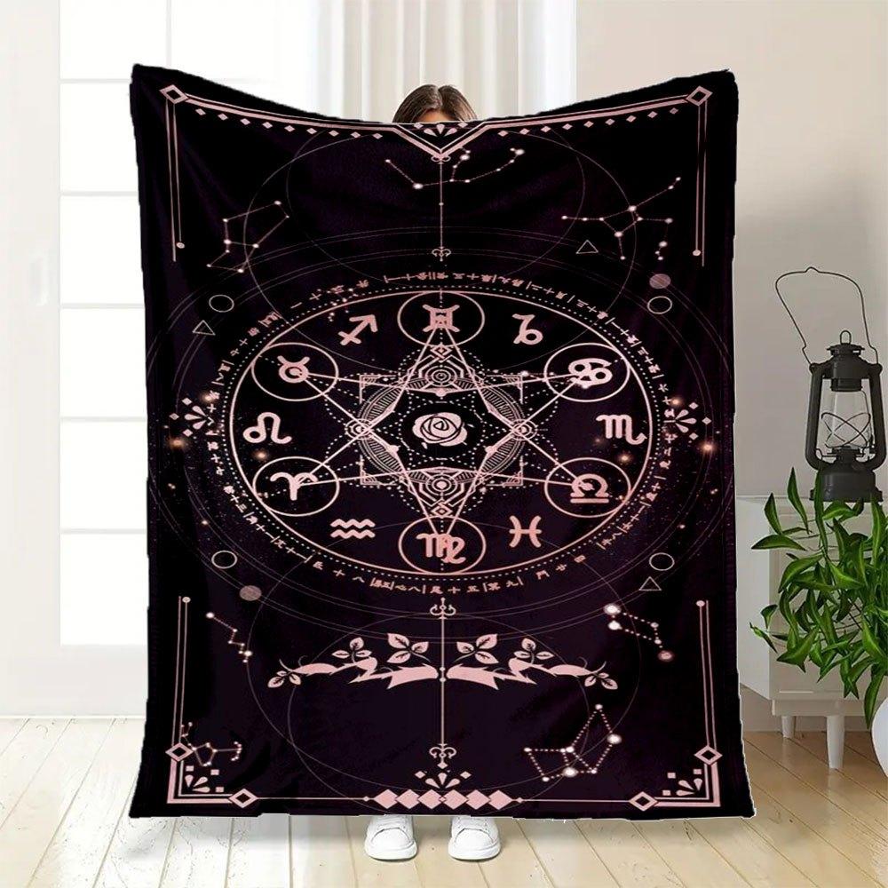 Astrology Zodiac Horoscope Symbol Print Wall Art PosterBlanket Flannel Throw Blanket for Sofa, Bed, Travel, Camping, Office