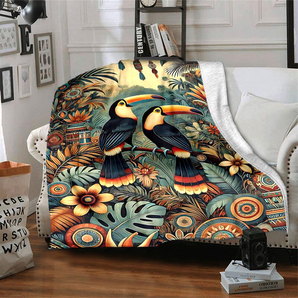 1pc Tropical Birds Blanket, Lightweight Flannel Throw Blanket For Sofa, Bed, Travel, Camping, Living Room, Office, Couch, Chair, And Bed
