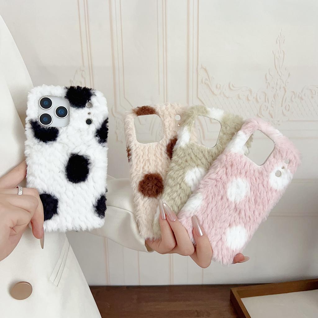 For iPhone 17 Pro Max Case Polka Dot Plush Soft TPU Phone Protective Cover