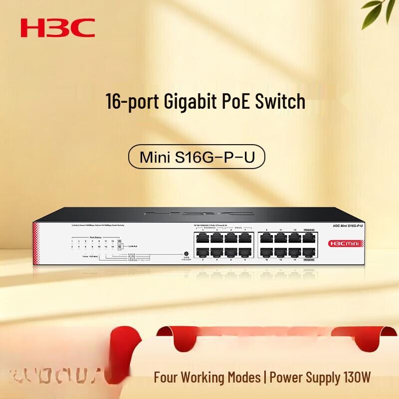 H3C S16G-P-U 16-Port Gigabit PoE Cloud Managed Switch