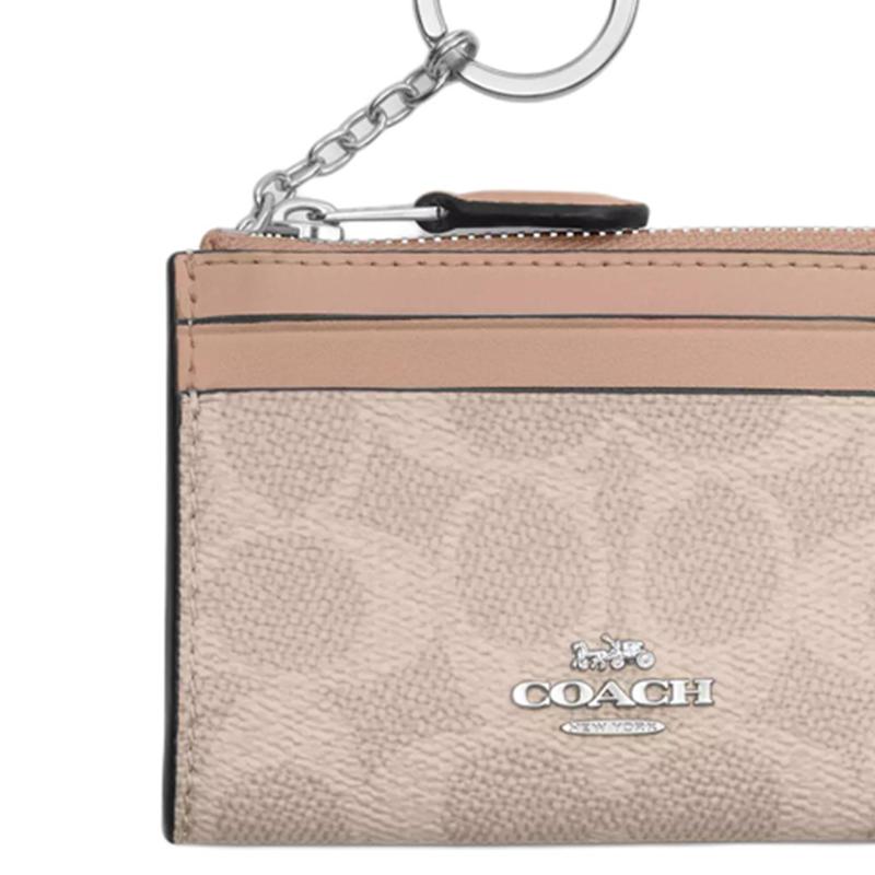 New COACH Skinny Id Case Coated Canvas Card Holder Mini Women's Sand CW870-SVPWH