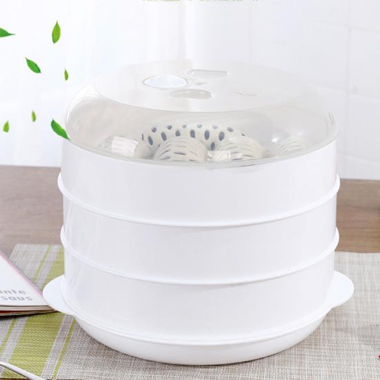 Round Single/Double Steamer Kitchen Tier Microwave Food Cookware Veggies Fish