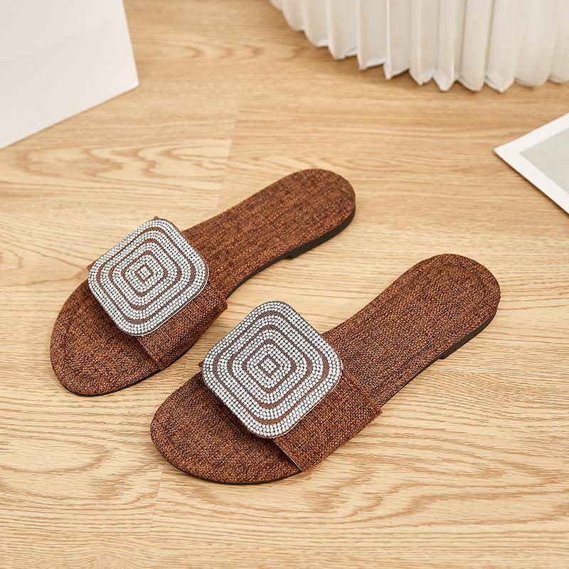 Большие модные тапочки с круглым носком и бриллиантами для женщин, летние, крутые, пляжные тапочки для улицы