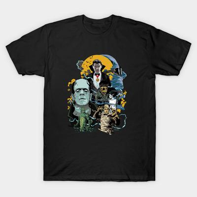 Мужская черная футболка с принтом Universal Monsters, печать на бумаге для трансферной печати без вырезания, хлопковая футболка - Мужская летняя хлопковая футболка с графическим рисунком
