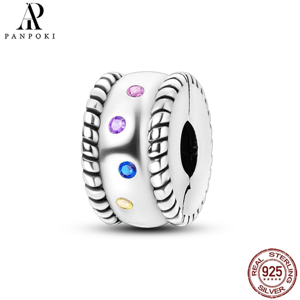 PANPOKI SS925 Sterling Silver Fixed Clip Stopper Beads Fit Bracelets Necklace NEW Luxury Women Gift DIY Jewelry Making