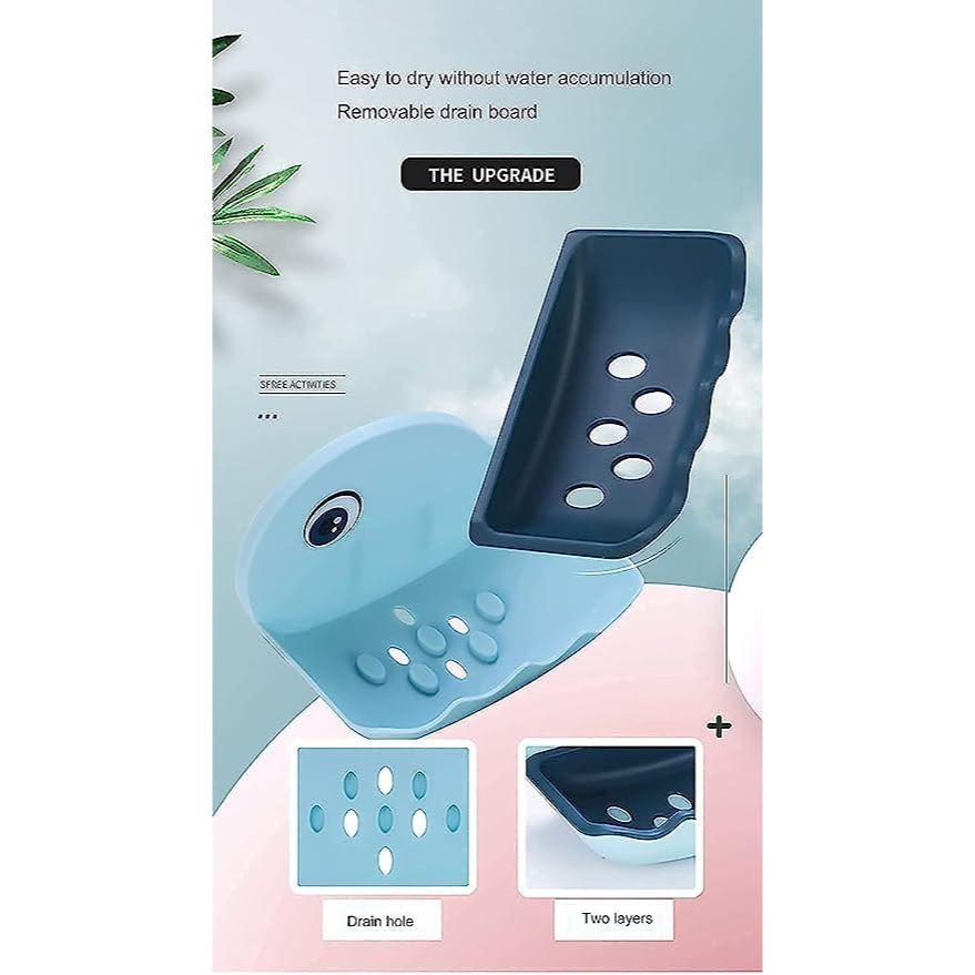 Soap Stand Holder for Bathroom Kitchen Sink Magic Stickers Wall Mounted (Pack of 2 Pcs) Soap Dish Holder, Fish Design Random Color