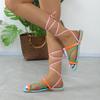 Лето 2024 года, новые женские разноцветные ремни, однотонные, квадратный носок, открытый носок, плоские сандалии, женская мода, повседневные пляжные сандалии