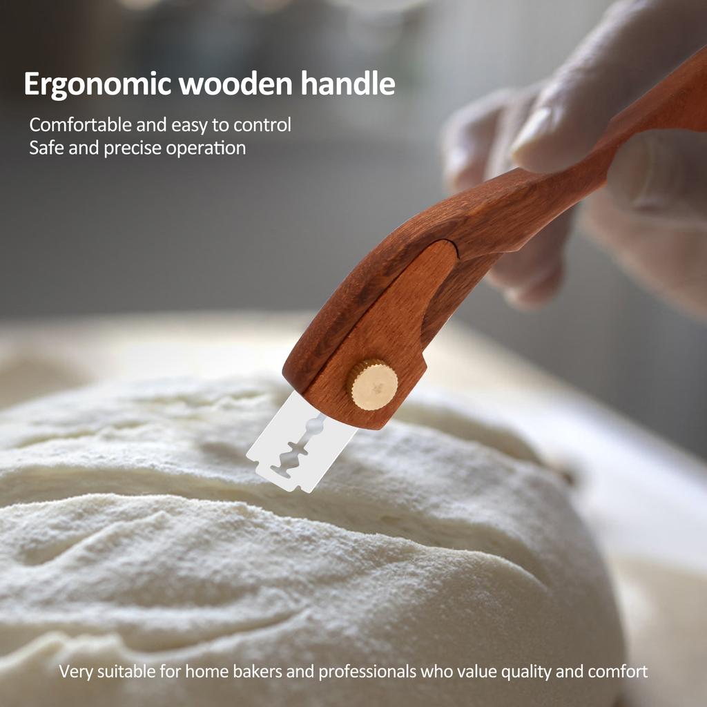 Bread Lame Wooden Bread Bakers Cutter Slashing Tool with 5pcs Blades Scoring Cutter Kitchen Baking Accessories Toast Knife