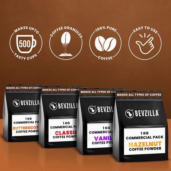 Bevzilla 1 кг Ванильный Растворимый Кофе Порошок | На 500 чашек | Сделано для HoReCa