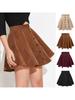 Женская однотонная вельветовая юбка, модная милая однорядная юбка-зонтик с высокой талией и пуговицами для женщин