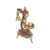 Gemstone Work Ethnic Carved Peacock Design Brass Diya with Bell, Brass Antique Oil Lamp, Brass Diyas for Home, Latest