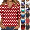 Women's Casual And Fashionable Flower Printing V-Neck Top With Seven Quarter Sleeves
