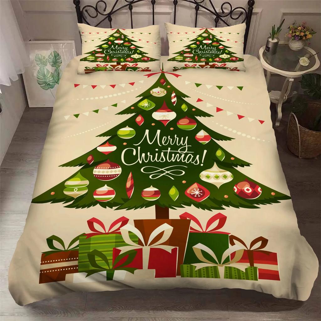 Santa Claus Printed Duvet Cover with Pillow Cover Bedding Set Single Double Twin Full Queen King Size Bedroom Christmas Decor