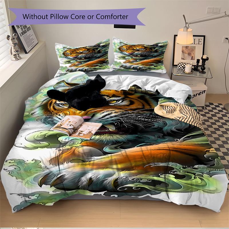 3pcs Tiger Design Duvet Cover Set - Machine Washable, Includes 1 Cover and 2 Pillowcases, No Core Included yy251013116