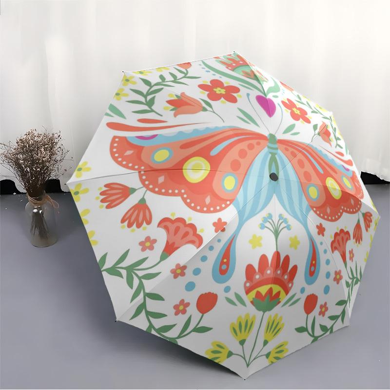 1pc Butterfly Flowers Umbrella Portable Folding Umbrella Durable Iron Frame, Suitable for All Seasons Home Travel Outdoor yy260319096